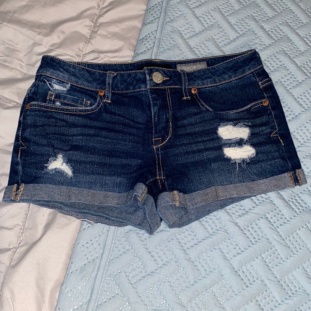 Aeropostale Shorty distressed ripped denim shorts dark wash sz 2